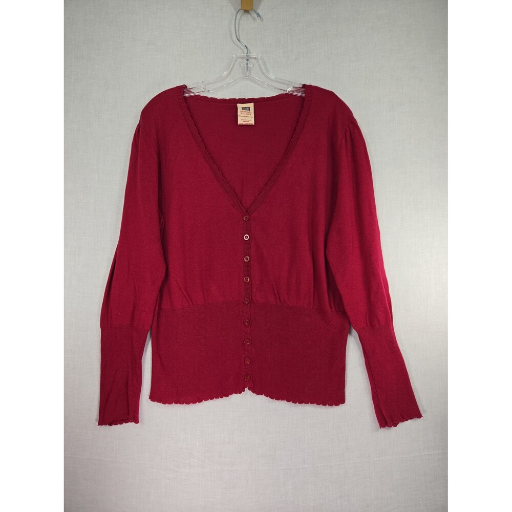 Vintage Faded Glory Y2K Cardigan Sweater Womens XL Lightweight Cranberry Button - Picture 10 of 11